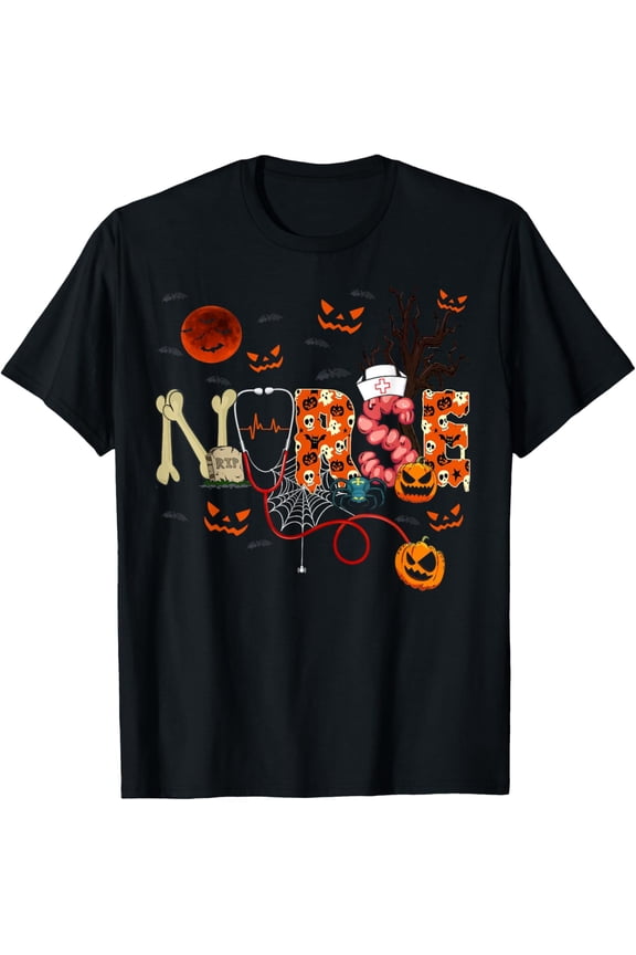 Premium model-Unisex-100% cotton-Nurse Funny Stethoscope Nurse Pumpkin Skull Lover Halloween T-Shirt