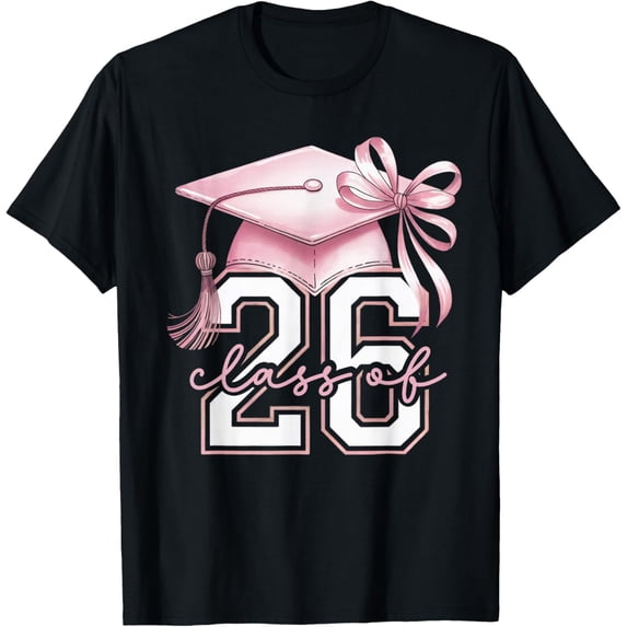 Premium model-Unisex-100% cotton-Pink Coquette Bow Senior Class of 2026 senior girls T-Shirt