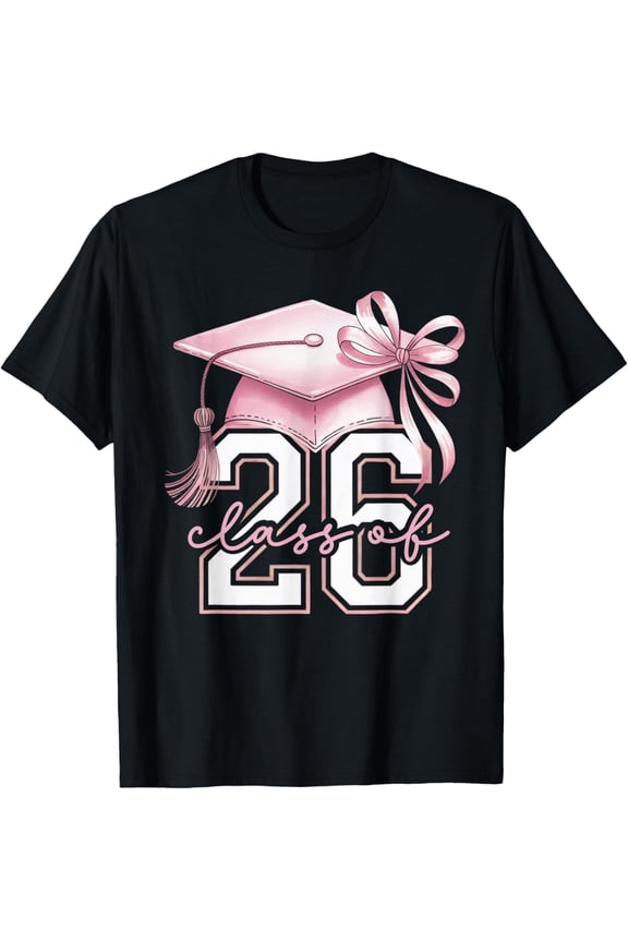 Premium model-Unisex-100% cotton-Pink Coquette Bow Senior Class of 2026 senior girls T-Shirt