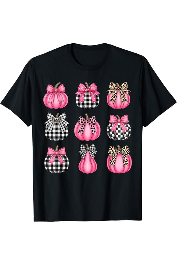 Premium model-Unisex-100% cotton-Preppy Buffalo Plaid Pink Pumpkin Shirt Bow Coquette Trendy T-Shirt