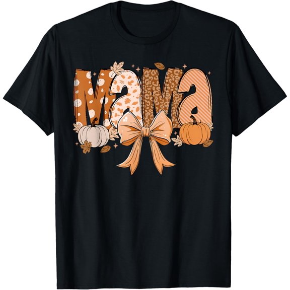 Premium model-Unisex-100% cotton-Retro Mama Coquette Bows Leopard Mom Fall Thanksgiving Women T-Shirt