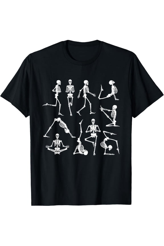 Premium model-Unisex-100% cotton-Skeleton Yoga Poses Funny Halloween Flexible Bone Yogi Crew T-Shirt