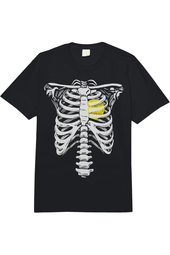Premium model-Unisex-100% cotton-Softball Heart Skeleton Rib Cage Halloween Love Softball Comfort Colors Adult Heavyweight T-shirt