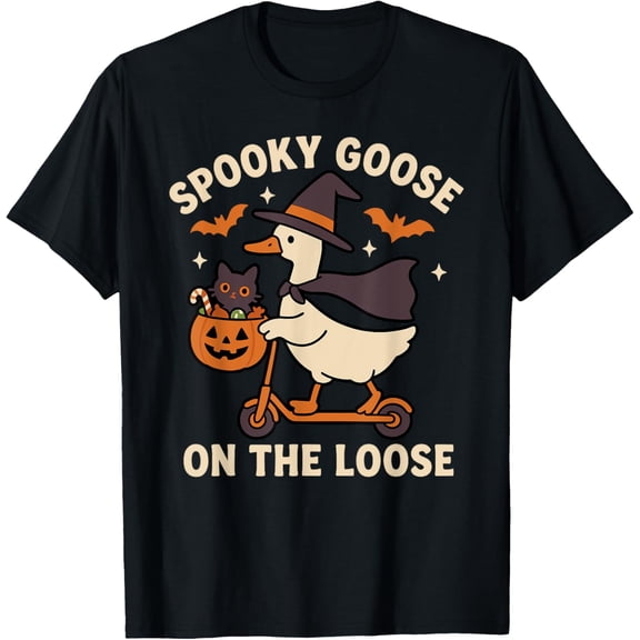 Premium model-Unisex-100% cotton-Spooky Goose On The Loose Halloween Silly Witch Costume T-Shirt