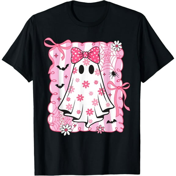 Premium model-Unisex-100% cotton-Spooky Vibes Pink Ghost Preppy Halloween Women Girls T-Shirt