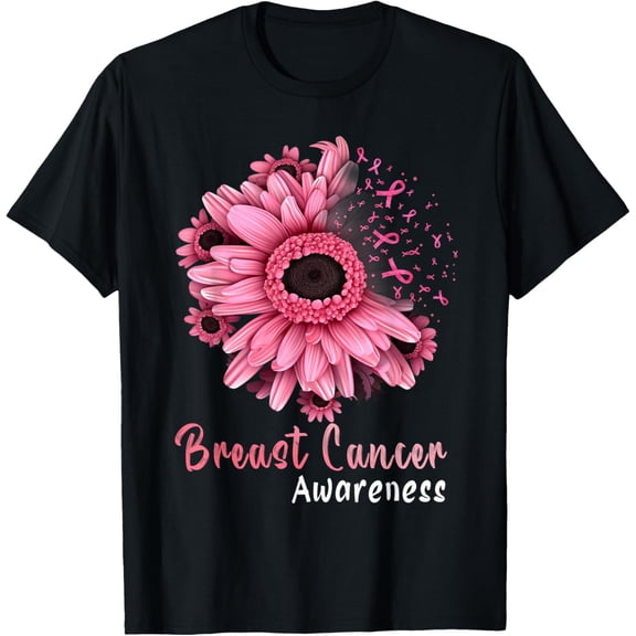 Premium model-Unisex-100% cotton-Sunflower Breast Cancer Awareness Pink Ribbon In October T-Shirt