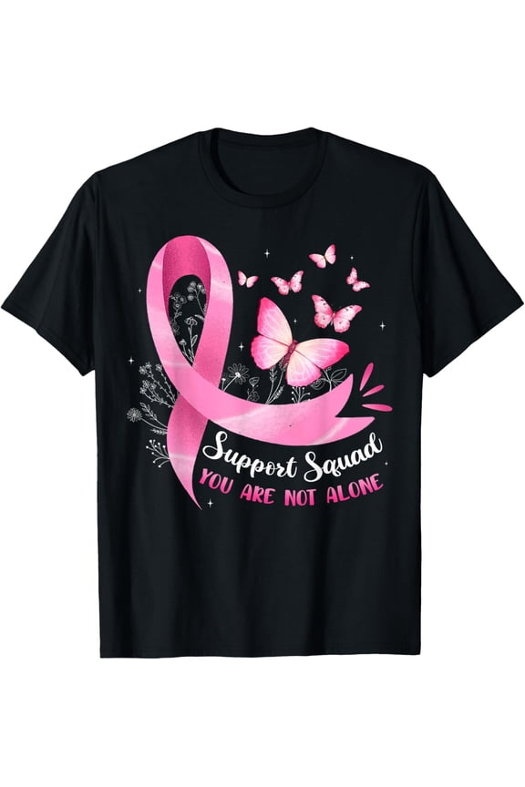 Premium model-Unisex-100% cotton-Support Squad Breast Cancer Awareness Pink Ribbon Butterfly T-Shirt