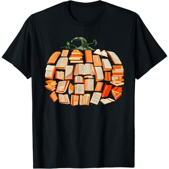 Premium model-Unisex-100% cotton-Thanksgiving Fall Books Pumpkins Vintage Library Teacher T-Shirt
