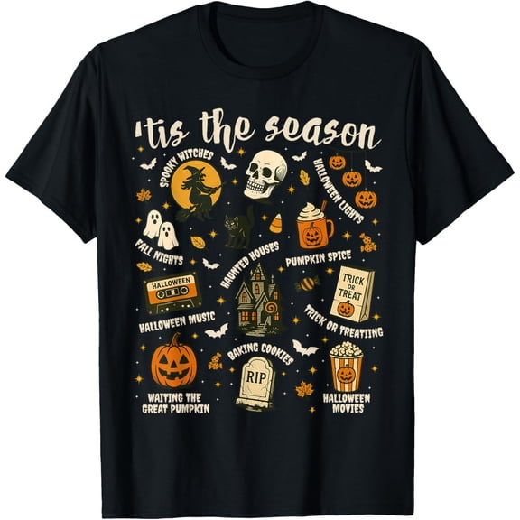 Premium model-Unisex-100% cotton-Tis The Season Retro Halloween Spooky Season Fall Ghost T-Shirt