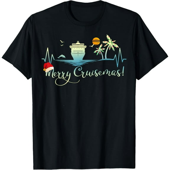 Premium model-Unisex-100% cotton-Tropical Heartbeat Christmas Cruise 2025 Merry Cruisemas T-Shirt