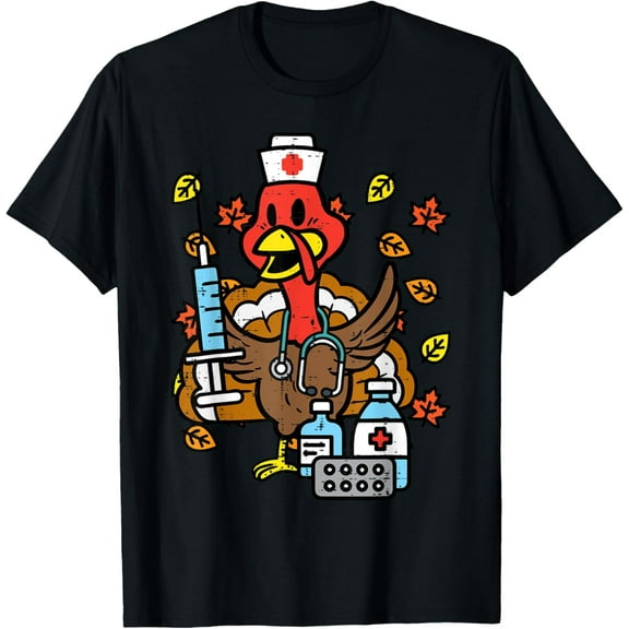 Premium model-Unisex-100% cotton-Turkey Nurse Thanksgiving Fall Scrub Nursing RN ICU ER Nicu T-Shirt