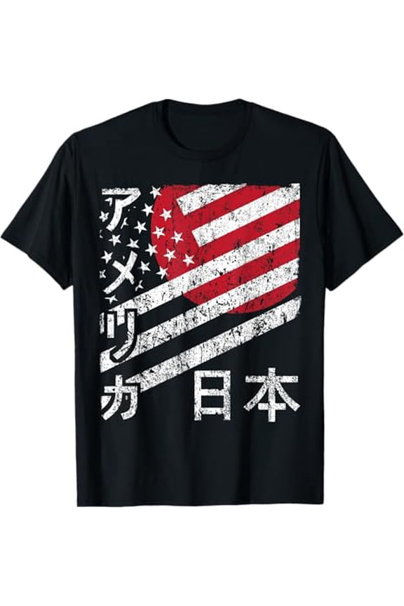 Premium model-Unisex-100% cotton-USA Japan Flag T-Shirt American Japanese Matching Group Gift T-Shirt
