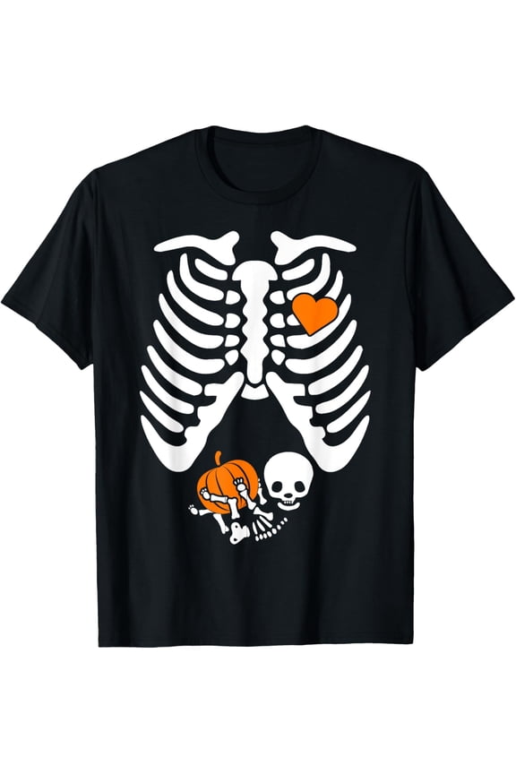 Premium model-Unisex-100% cotton-Women Skeleton Pregnancy Announcement Mom Halloween T-Shirt
