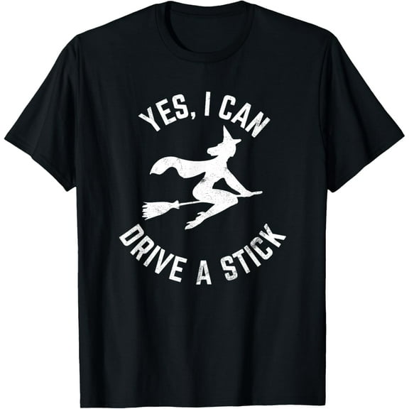 Premium model-Unisex-100% cotton-Yes I Can Drive a Stick Funny Witch Halloween T-Shirt