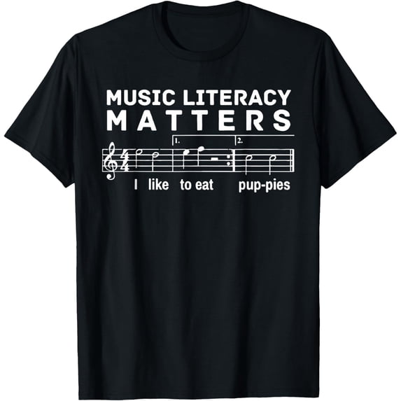 Premium model-Unisex-100% cotton-music literacy matters i like to eat puppies T-Shirt