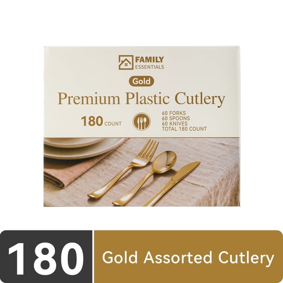 Family Essentials Gold Premium plastic cutlery 180CT