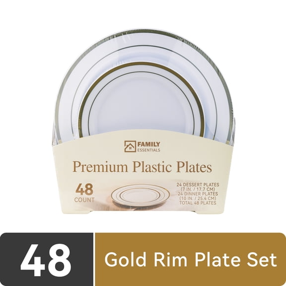 Family Essentials Premium Plastic Plates, 48CT