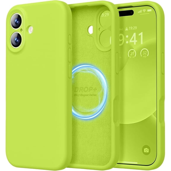 Premium silicone case, MagSafe compatible, shockproof, for iPhone 17 6.3"，fluorescent green