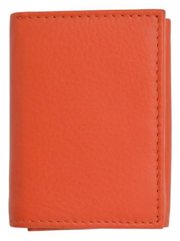 Premium soft orange leather kids trifold wallet