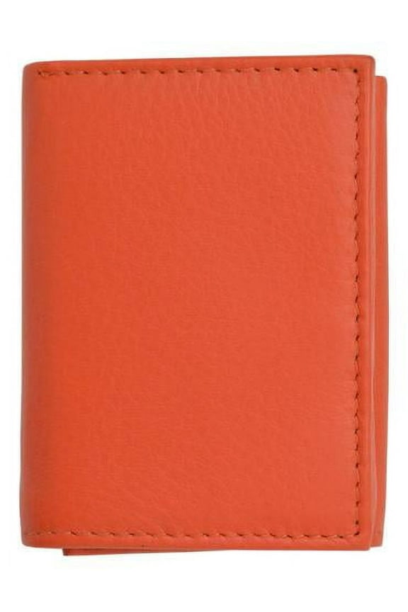 Premium soft orange leather kids trifold wallet