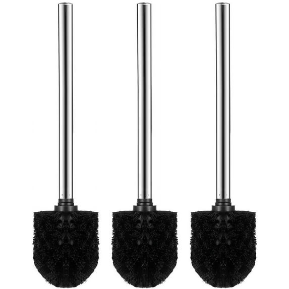 Premium toilet brush set, black brush head with stainless steel handle, anti-rust toilet brush, replacement toilet brush.