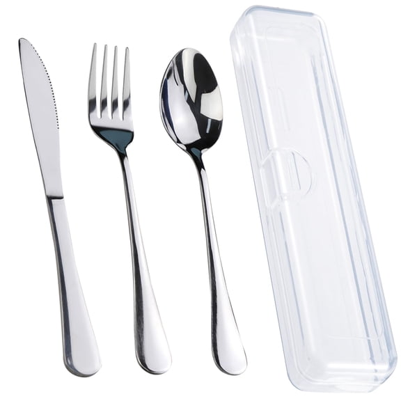 Premium travel cutlery set with storage box, reusable stainless steel portable cutlery set with storage box, suitable for lunchboxes, includes fork, spoon and knife