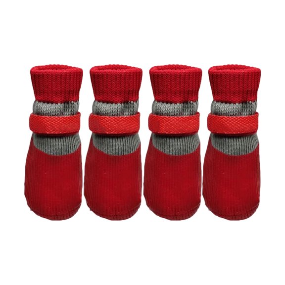 Pet Paw Protectors Adjustable Fit Breathable Dog Booties for Dogs and Cats, Red