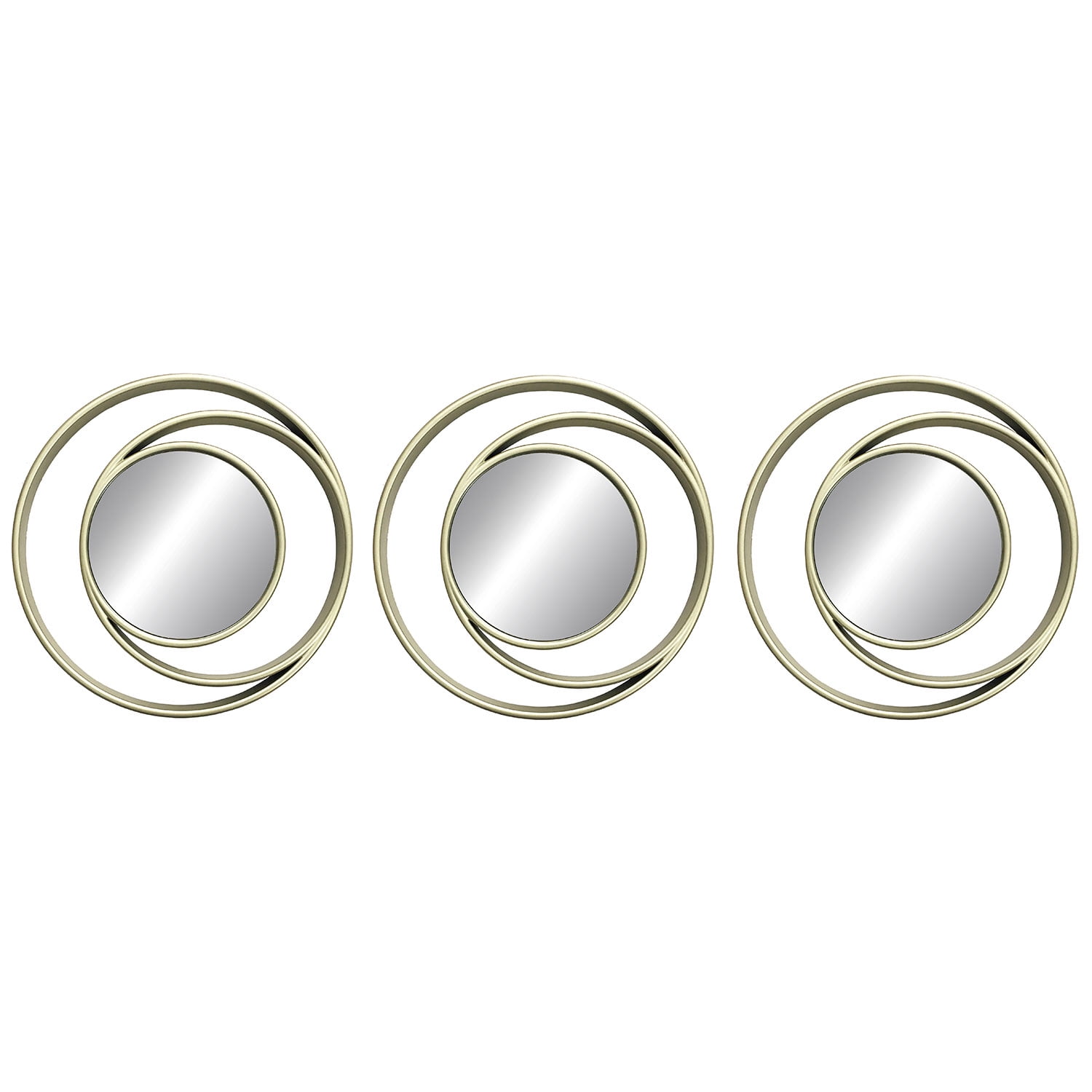 Champagne Gold Round Geometric Mirror Set, 3 Pieces