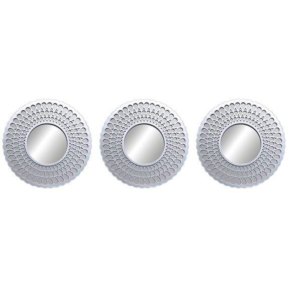 Premius 3 Piece Round Mirror Rain Drop Wall Decor Set, Silver, 10 Inches
