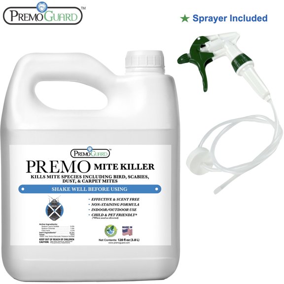 Premo Guard Natural Mite Spray 128 oz – Plant-Based Treatment for Dust, Spider, Carpet, Bird, and Rat Mites – Safe for Home, Bedding, and Furniture When Used as Directed