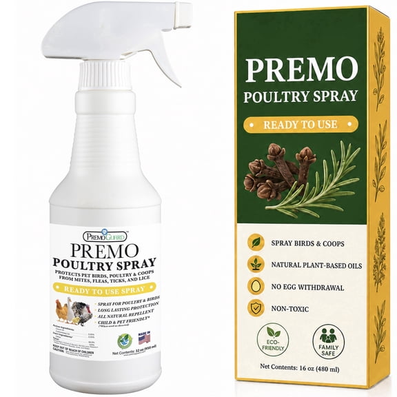Premo Guard Poultry Spray 16 oz Natural Plant-Based Mite, Lice, and Flea Control for Chickens and Coops