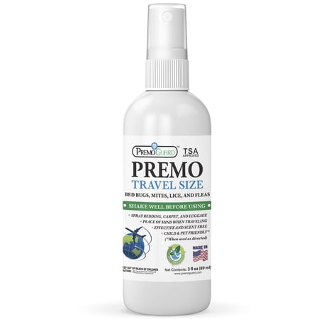Premo Guard Travel Bed Bug & Mite Killer Spray 3 oz – TSA Compliant – Natural Non-Toxic Formula – Stain Free and Scent Free – Safe for Bedding, Furniture, and Clothing