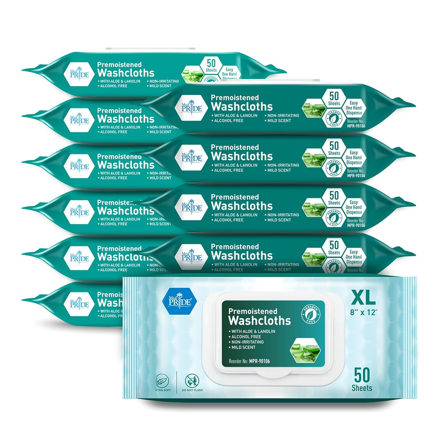 Med Pride Disposable Washcloths for Adults with Aloe & Lanolin, 600 count XL 8x12 in Bath Wipes for Body Cleansing