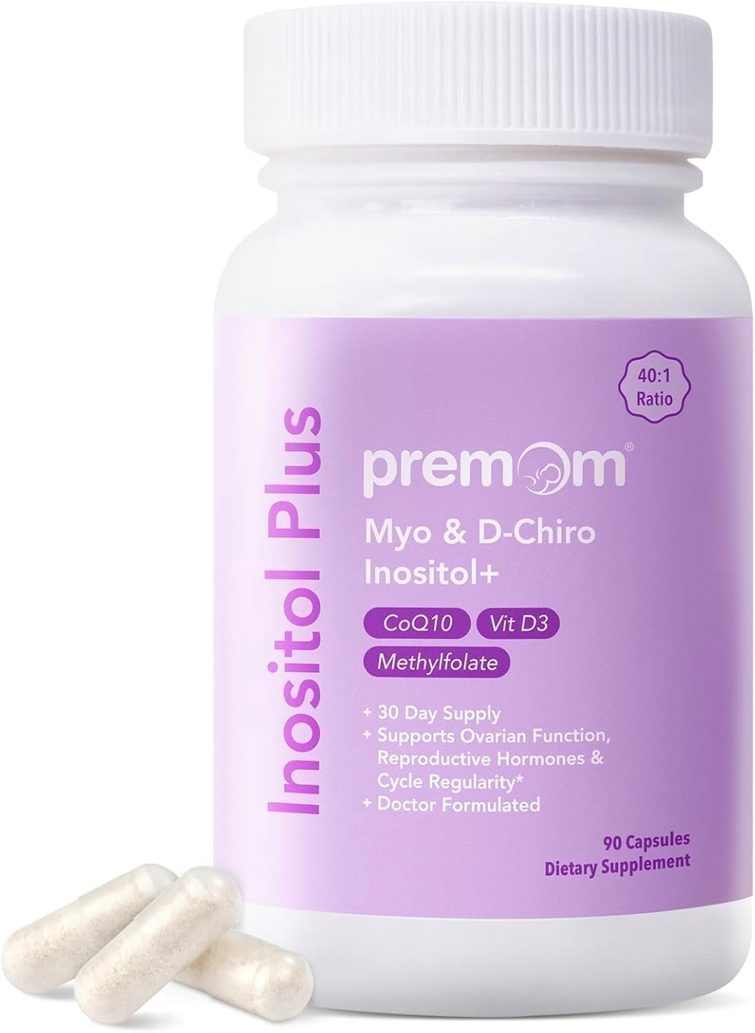 Premom Inositol Plus Fertility Supplement with Myo-Inositol & D-Chiro Inositol, 50mg for Ovarian & Reproductive Health