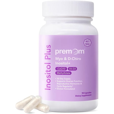 Premom Inositol Plus Fertility Supplement with Myo-Inositol & D-Chiro Inositol, 50mg for Ovarian & Reproductive Health