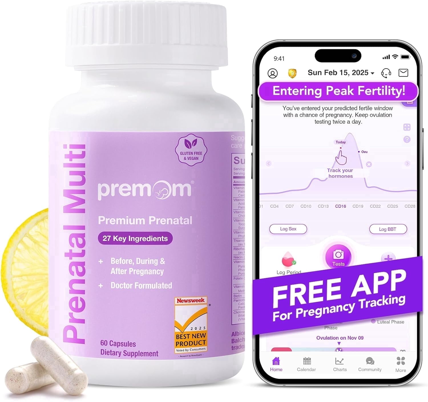 Premom Women's Prenatal Multivitamin with Methyl Folate, Iron