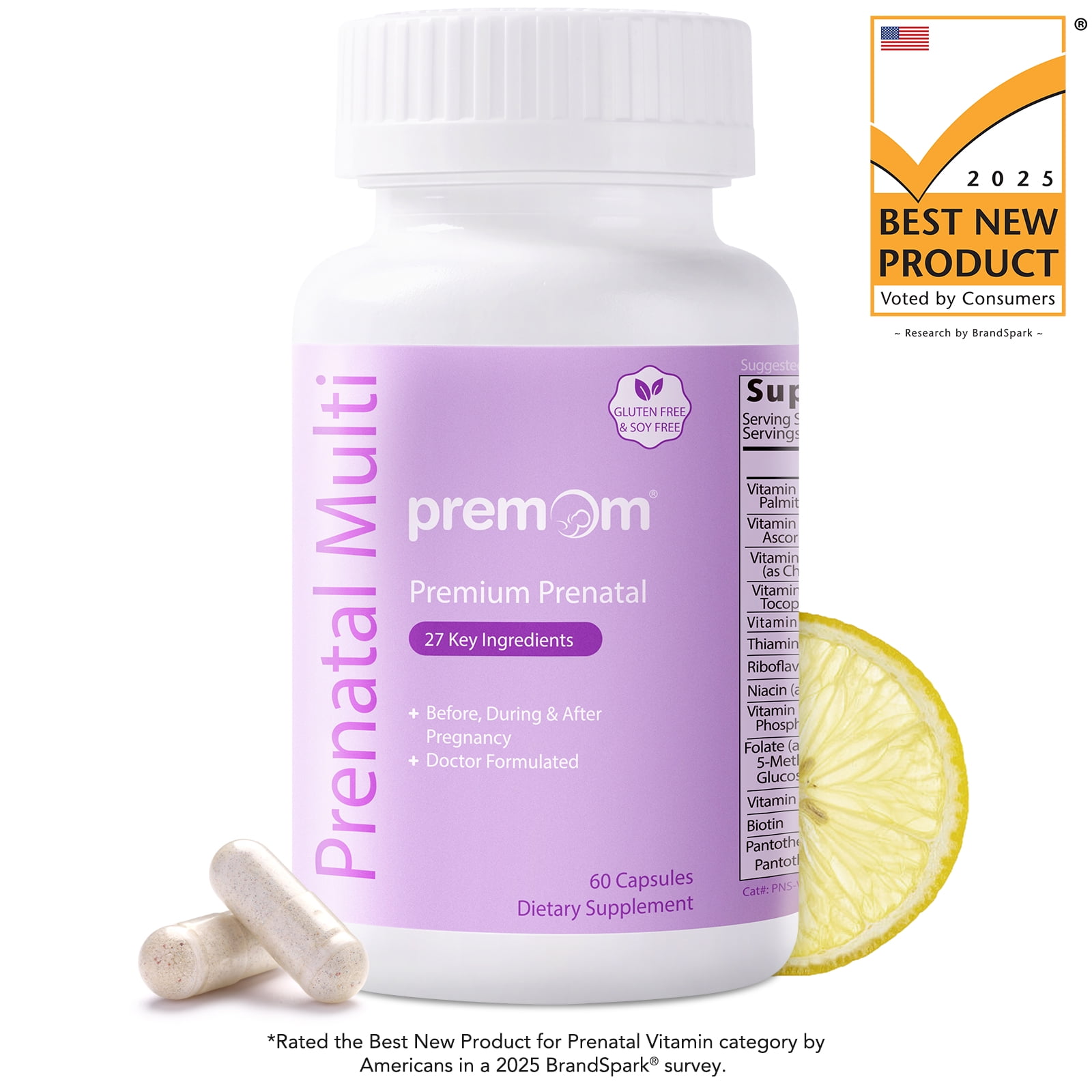 Premom Multivitamin for Women - Prenatal Formula Vitamin Supplements: Methyl Folate + Iron + Biotin + Zinc + 27 Nutrients, Choline + B Complex Conception Fertility Prenatal Vitamins