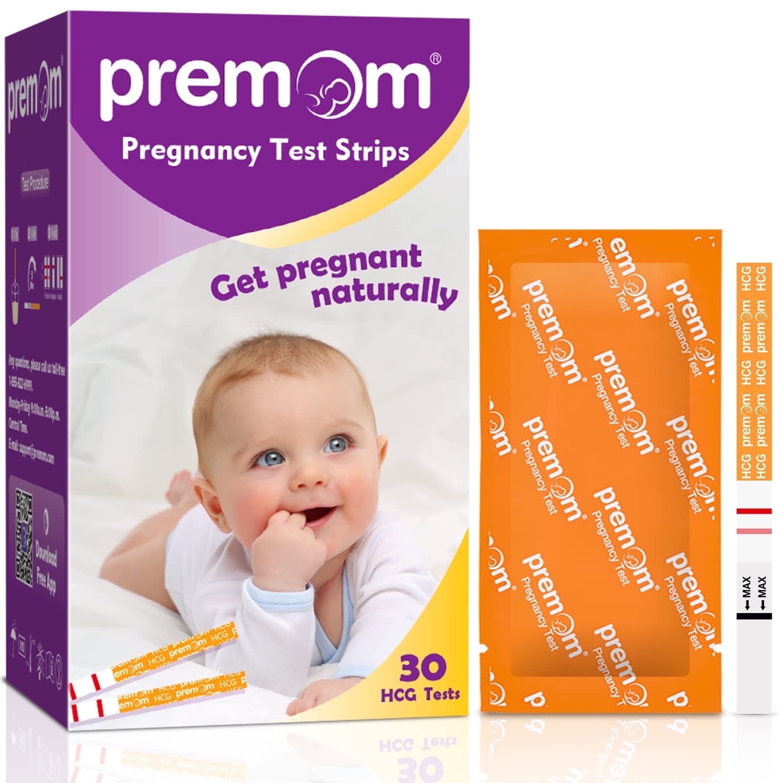 EASY@HOME Premom Pregnancy Test Strips- 30 Pack Early Detection Pregnancy Test Kit Powered by Premom Ovulation Predictor iOS and Android APP