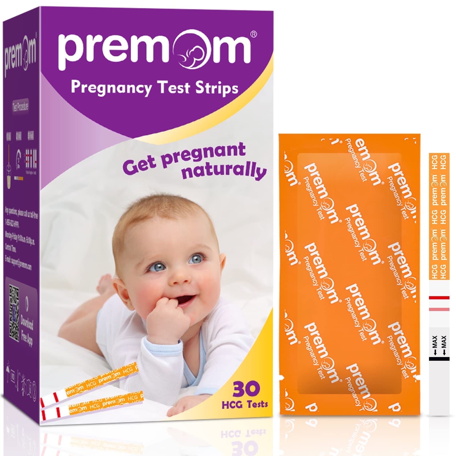 EASY@HOME Premom Pregnancy Test Strips- 30 Pack Early Detection Pregnancy Test Kit Powered by Premom Ovulation Predictor iOS and Android APP