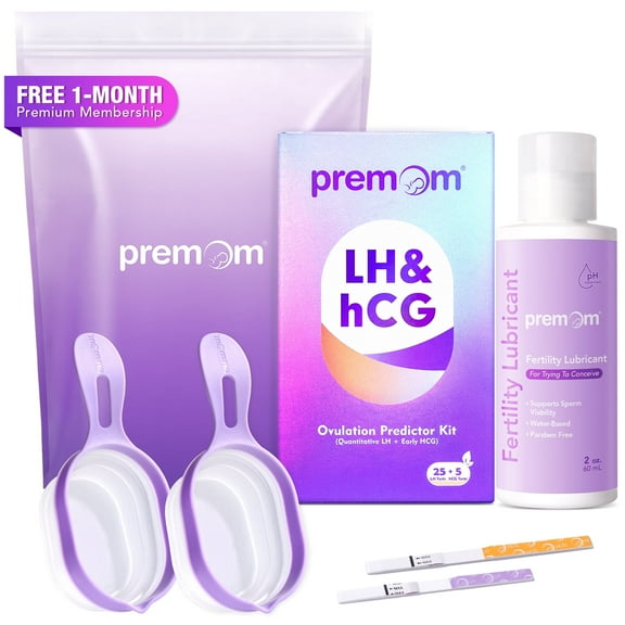 Premom Quantitative Ovulation & Pregnancy Test Kit for TTC  25 LH Strips + 5 HCG Strips + 2 Pee Cups + 2oz Sperm Friendly Fertility Gel, Accurate LH Tracking, pH Balanced, Works with Premom App