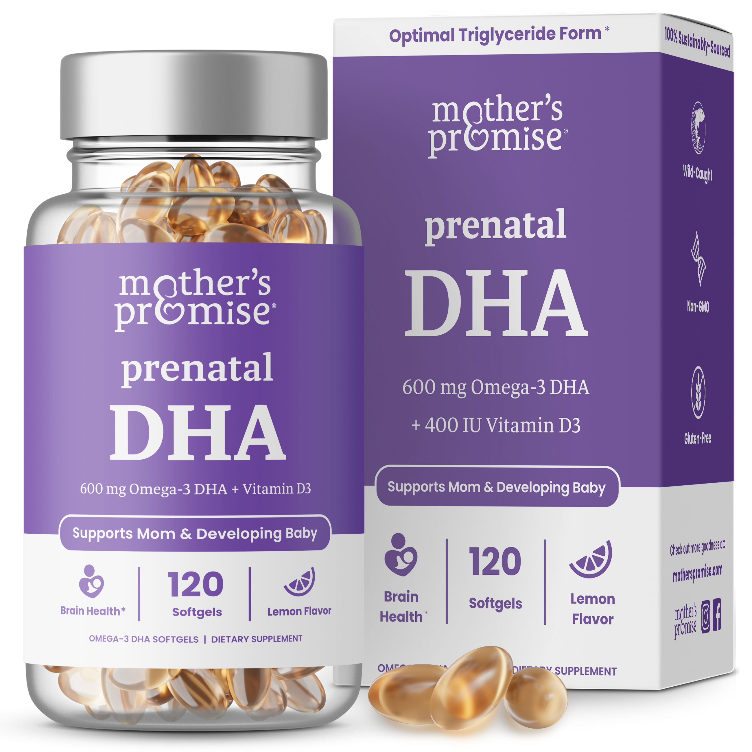 Prenatal DHA for Women 600mg + 400 IU Vitamin D3 Triglyceride Omega 3 Fish Oil DHA Prenatal