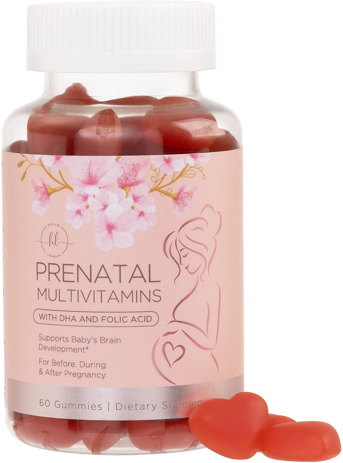 Prenatal Gummy Vitamins with Folic Acid & DHA, Womens Prenatal Multivitamin with Choline