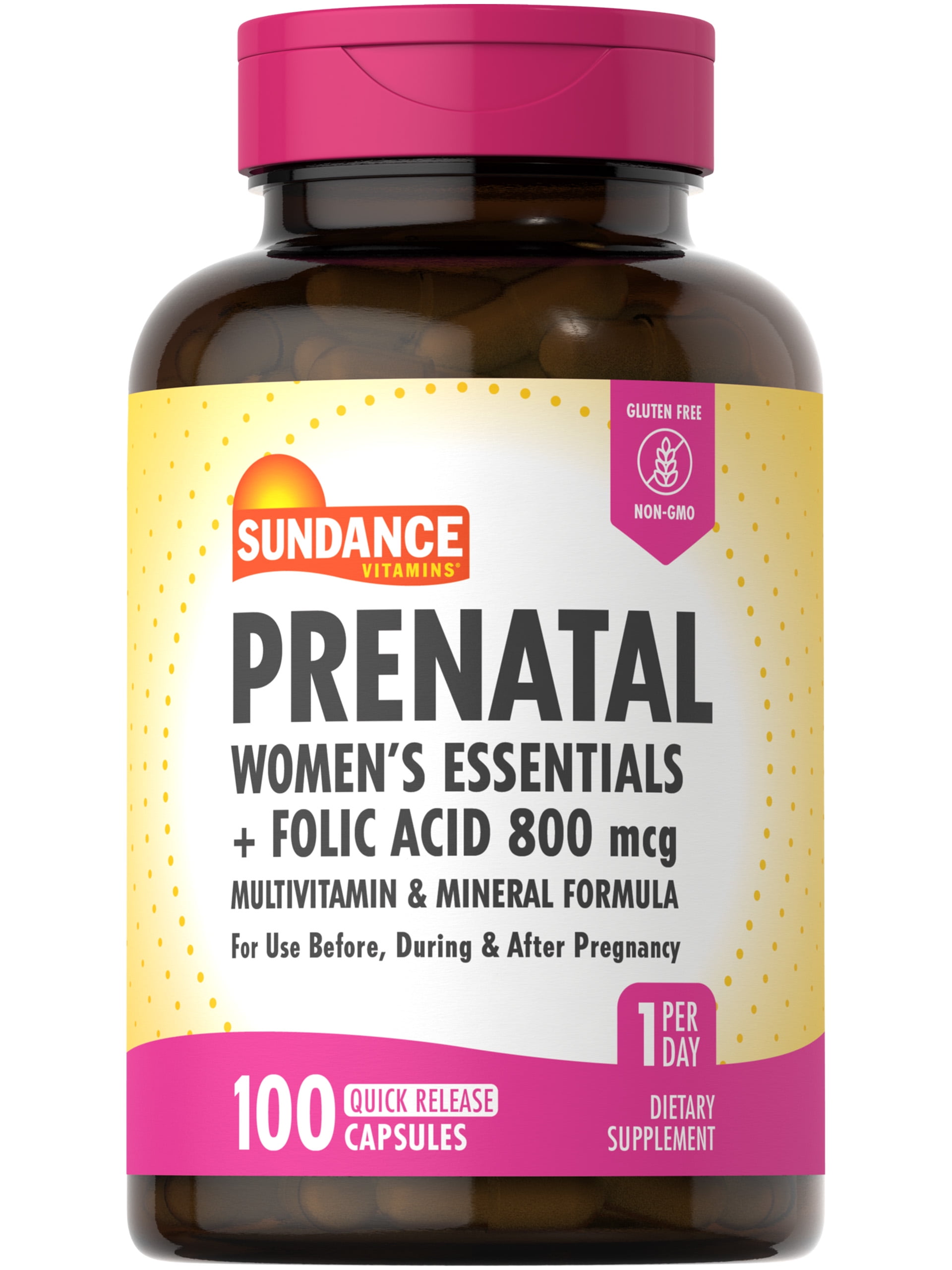 Prenatal Multivitamin and Mineral Formula | 100 Quick Release Capsules | With Folic Acid 800 mcg | Non-GMO, Gluten Free Supplement for Women | By Sundance