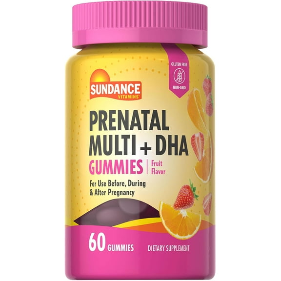 Prenatal Multivitamin With DHA | 60 Gummies | Fruit Flavor | Non-GMO and Gluten Free Supplement | by Sundance