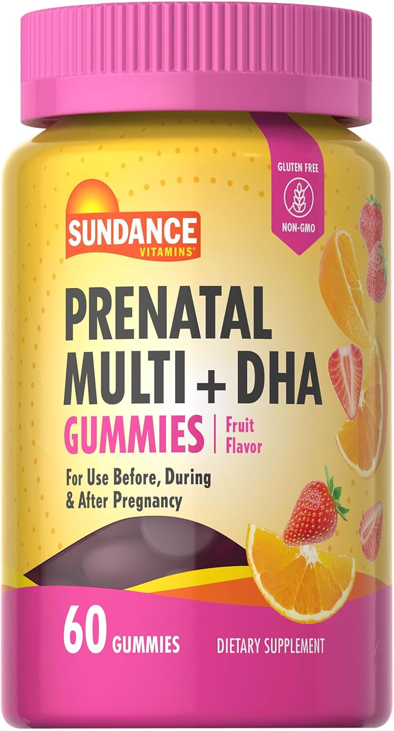 Prenatal Multivitamin With DHA | 60 Gummies | Fruit Flavor | Non-GMO and Gluten Free Supplement | by Sundance