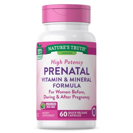 Prenatal Vitamins With Folic Acid | 60 Capsules | Non-GMO & Gluten Free | By Nature's Truth