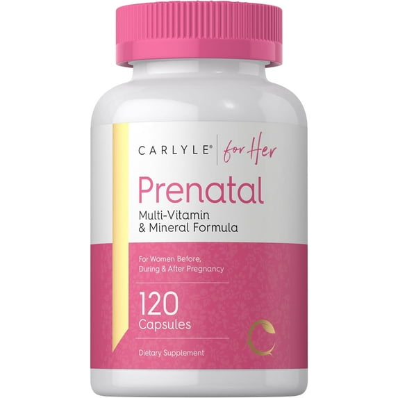 Prenatal Vitamins for Women | 120 Capsules | with Iron and Folic Acid | by Carlyle | For Her