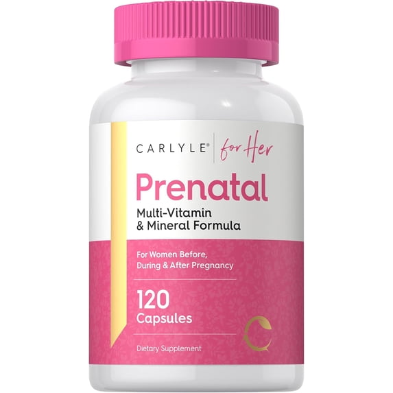 Prenatal Vitamins for Women | 120 Capsules | with Iron and Folic Acid | by Carlyle | For Her