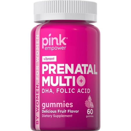 Prenatal Vitamins with DHA and Folic Acid | 60 Gummies | Fruit Flavor | For Women | by Pink