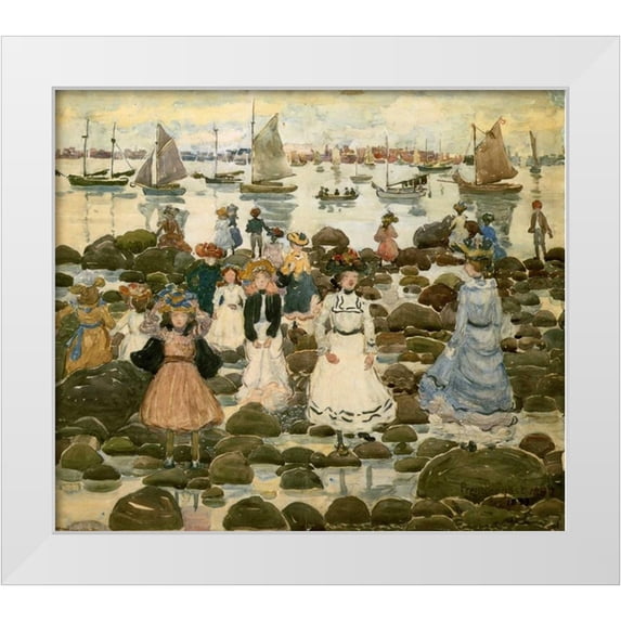 Prendergast, Maurice Brazil 17x15 White Modern Wood Framed Museum Art Print Titled - Low Tide Beachmont